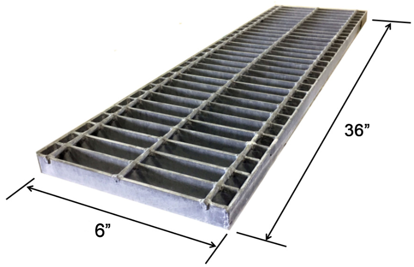 Galvanized Trench Drainage Driveway Grate, Stock Size - 1" x 6" x 36"